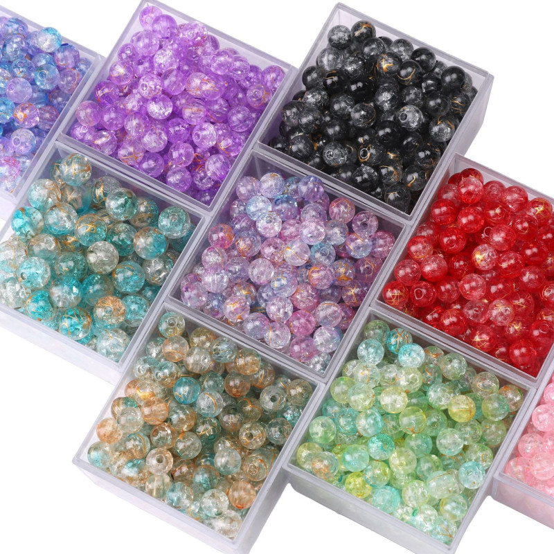 8/10mm Acrylic Cracked Two-color Beads Round Bursting Loose Handmade Diy Beaded Bracelet