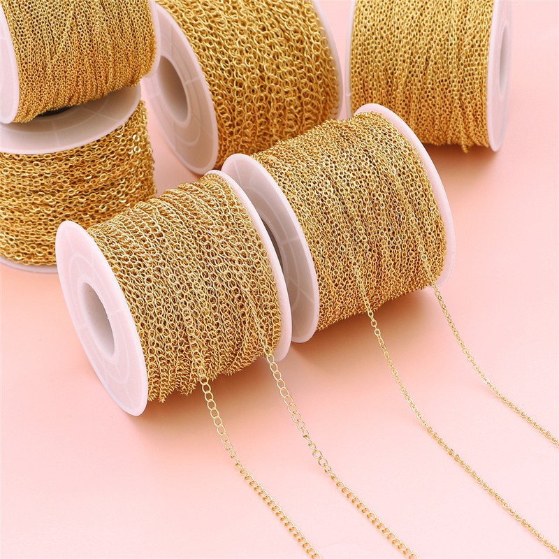 Color-preserving 14k Gold-plated Thin Chain Flattened Extended O-shaped Ending Handmade