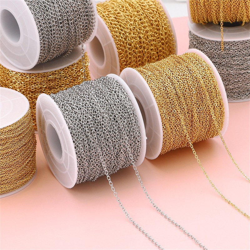 Color-preserving 14k Gold-plated Thin Chain Flattened Extended O-shaped Ending Handmade