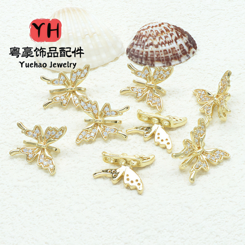 18k Gold-filled Color-protected Zircon Butterfly Double-row Bead Spacer Handmade Diy