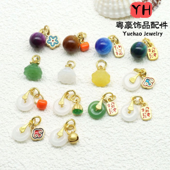 Color-preserving Ancient Gold Dripping Oil Pendant Peace Buckle Lotus Chalcedony Material