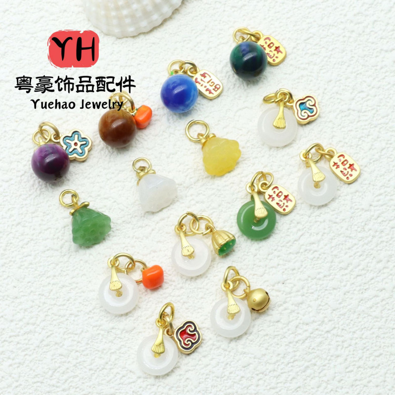 Color-preserving Ancient Gold Dripping Oil Pendant Peace Buckle Lotus Chalcedony Material