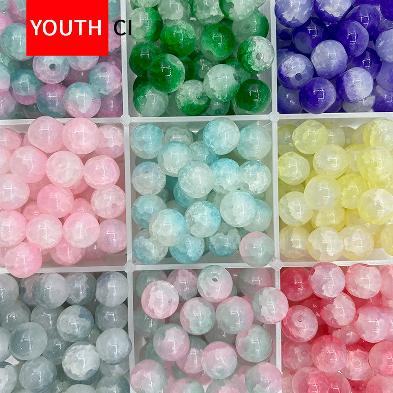 8mm Jade Broken Glass Beads Colored Crystal Jewelry Loose Batch Diy