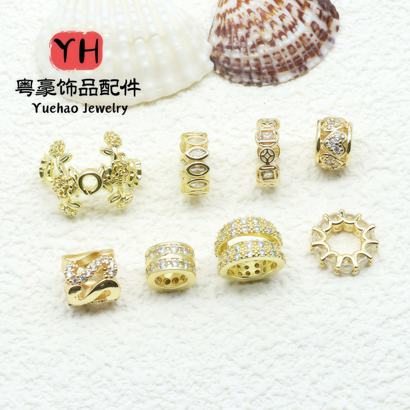 14k Gold-filled, Color-preserving, Micro-paved Zircon, Large Hole Stone Bucket Beads