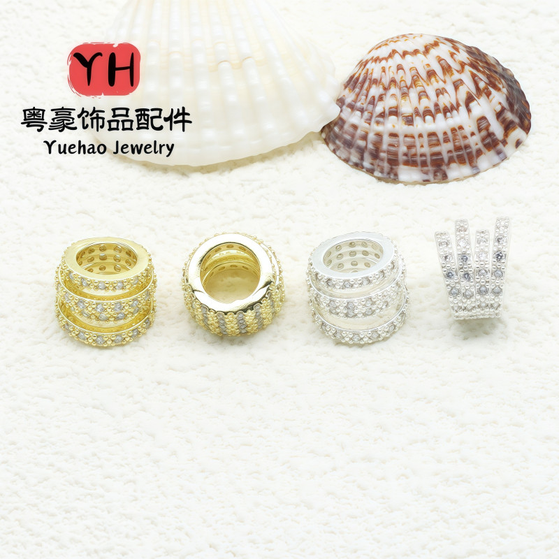 14k Gold-filled, Color-preserving, Micro-paved Zircon, Large Hole Stone Bucket Beads