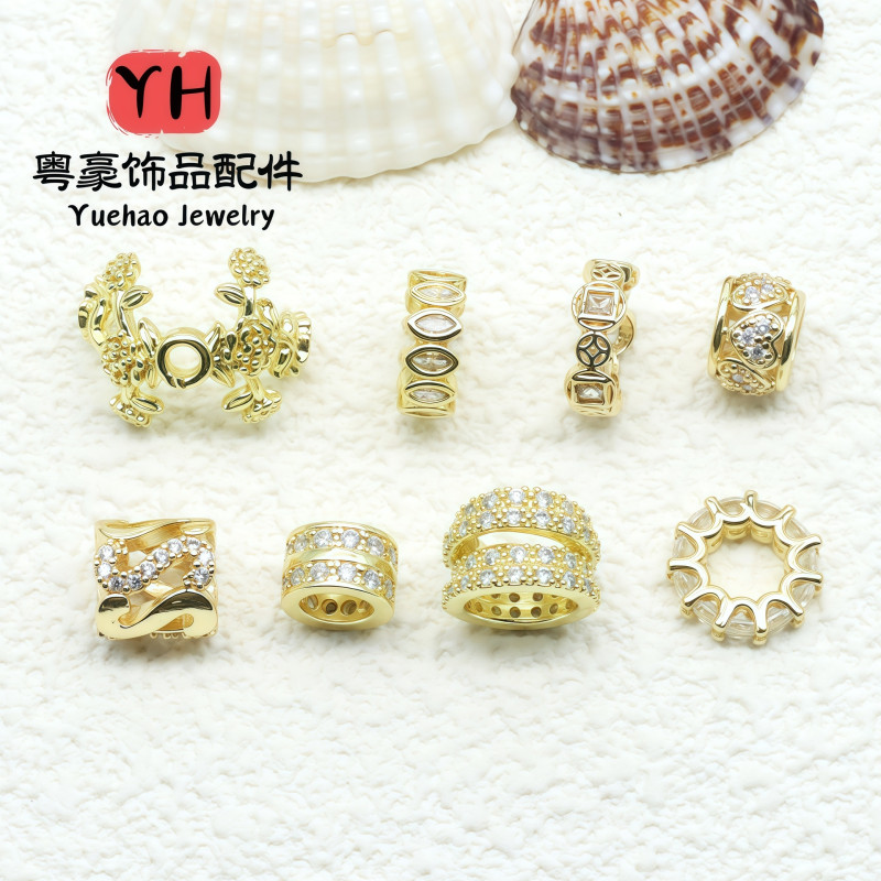 14k Gold-filled, Color-preserving, Micro-paved Zircon, Large Hole Stone Bucket Beads