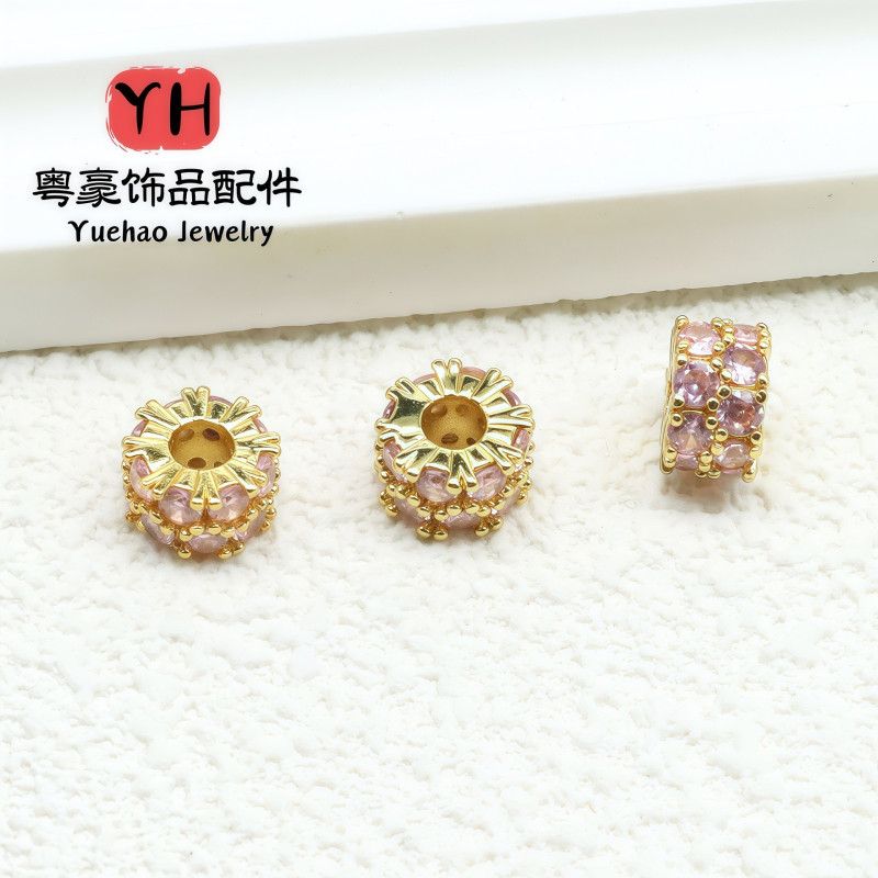 Diy Jewelry Crystal Double-layer Micro-paved Cubic Zirconia Accessories Barrel Beads