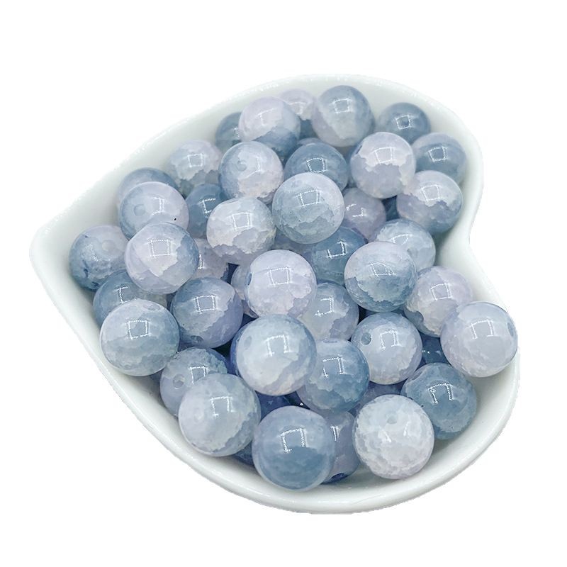 10mm Ice Cracked Jade Broken Glass Beads Imitation Loose Bead Bracelet Diy Straight Hole
