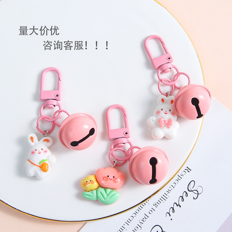 Cute Cartoon Resin Rabbit Flower Keychain Pendant Sweet Girly Heart Backpack Mobile Phone