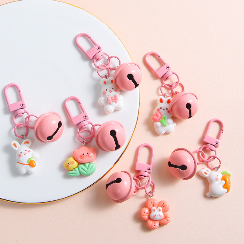 Cute Cartoon Resin Rabbit Flower Keychain Pendant Sweet Girly Heart Backpack Mobile Phone