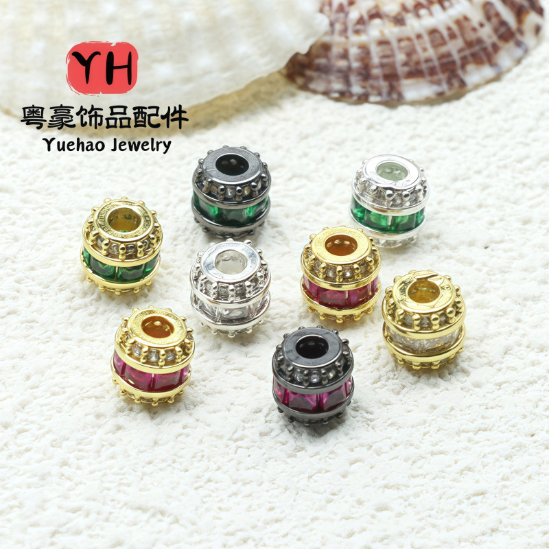 Color-preserving Micro-paved Zircon Colorful Loose Beads Round Barrel Diy Bracelet