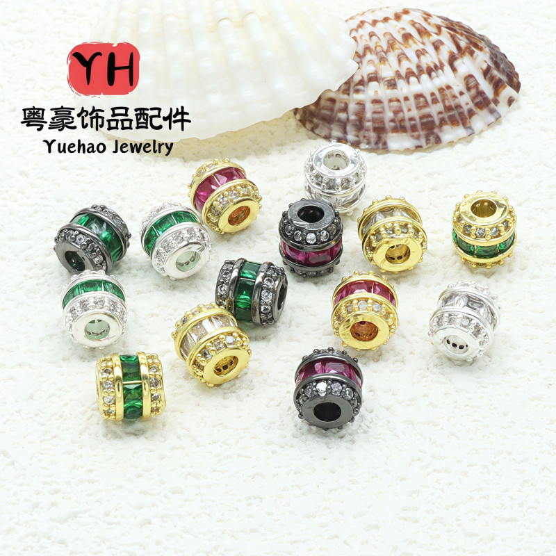 Color-preserving Micro-paved Zircon Colorful Loose Beads Round Barrel Diy Bracelet