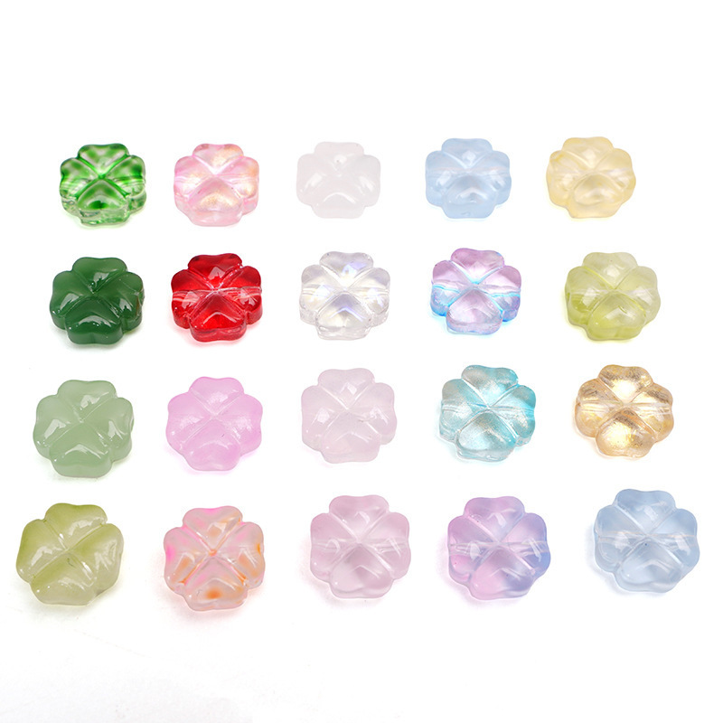 10x10mm Glass Imitation Jade Ice See-through Four-leaf Clover Flower Loose Beads Beaded