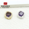Copper Plated Thick Silver Inlaid with Zircon Small Square Flower Porous Beads Diy