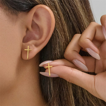 Supply European and American Simple and Personalized Elongated Cross Earrings Fashionable