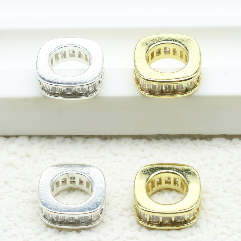 Large Hole Drill Ring Spacer Bead Micro-paved Zircon Gasket 18k Gold-filled