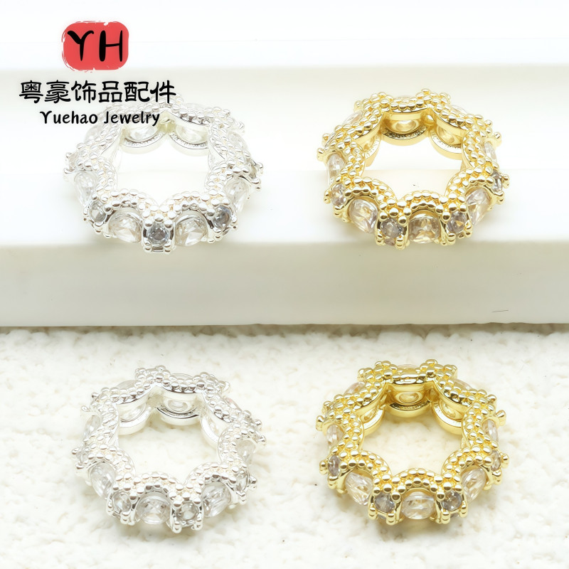 Large Hole Drill Ring Spacer Bead Micro-paved Zircon Gasket 18k Gold-filled