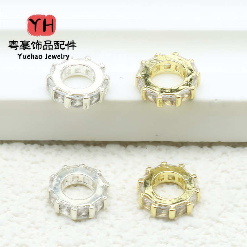 Large Hole Drill Ring Spacer Bead Micro-paved Zircon Gasket 18k Gold-filled