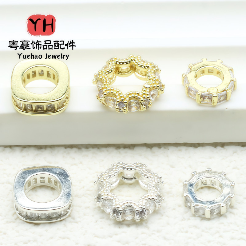 Large Hole Drill Ring Spacer Bead Micro-paved Zircon Gasket 18k Gold-filled