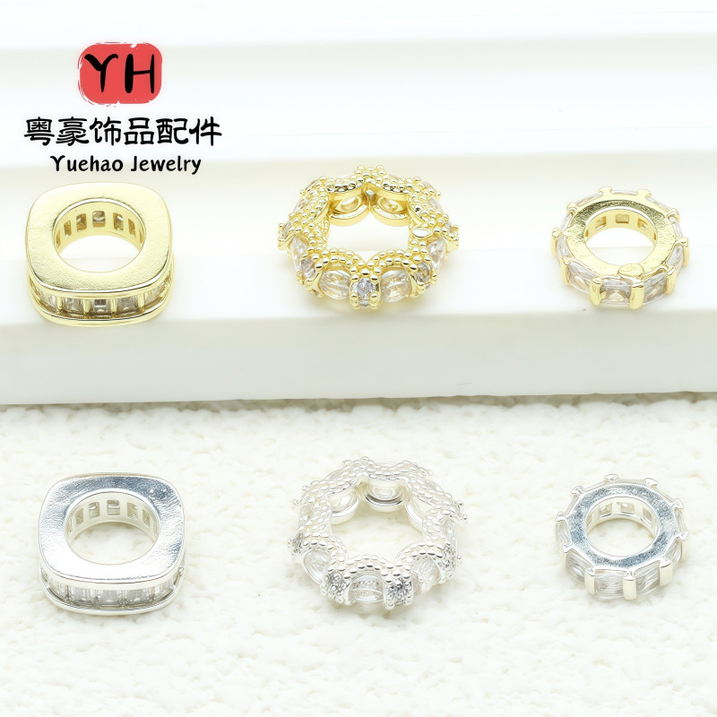 Large Hole Drill Ring Spacer Bead Micro-paved Zircon Gasket 18k Gold-filled