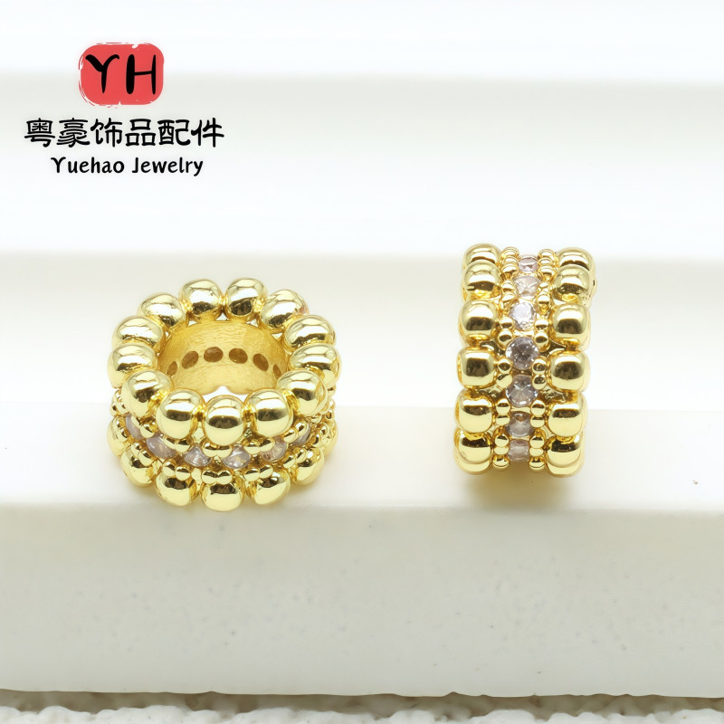 18k Gold Silver Color-preserving Inlaid Large Zircon Hole Spacer Beads Barrel Crystal