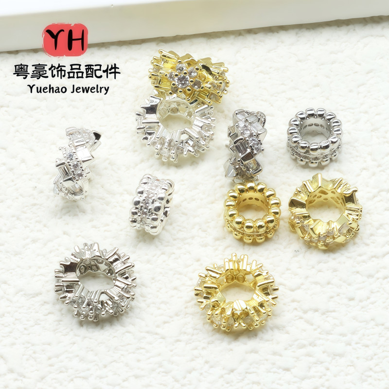 18k Gold Silver Color-preserving Inlaid Large Zircon Hole Spacer Beads Barrel Crystal