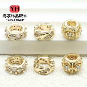Color-preserving Micro-paved Zircon Large Hole Beads Wheel Spacer Diy Bracelet Necklace