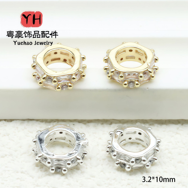 Color-preserving Micro-paved Zircon Large Hole Beads Wheel Spacer Diy Bracelet Necklace