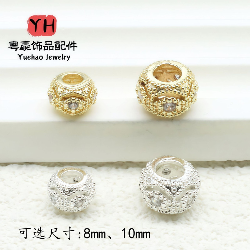 Color-preserving Micro-paved Zircon Large Hole Beads Wheel Spacer Diy Bracelet Necklace