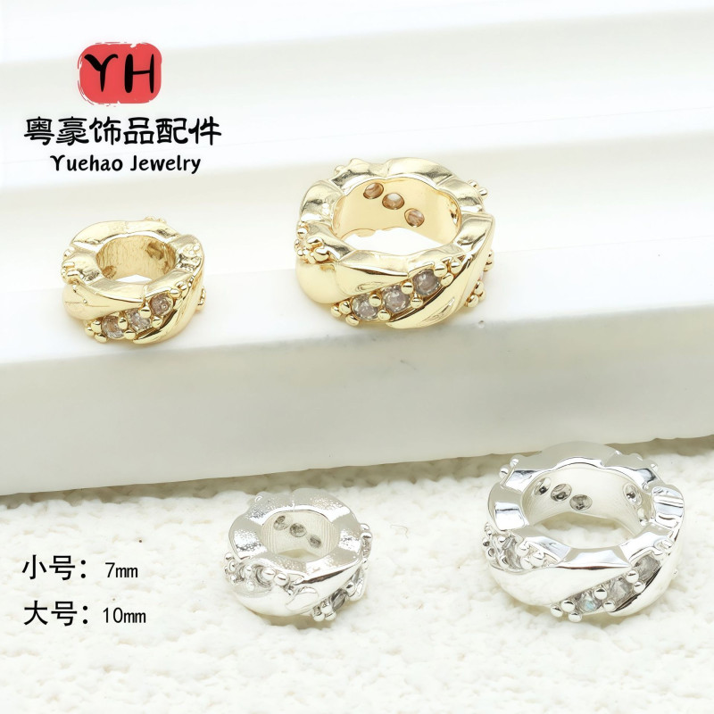 Color-preserving Micro-paved Zircon Large Hole Beads Wheel Spacer Diy Bracelet Necklace