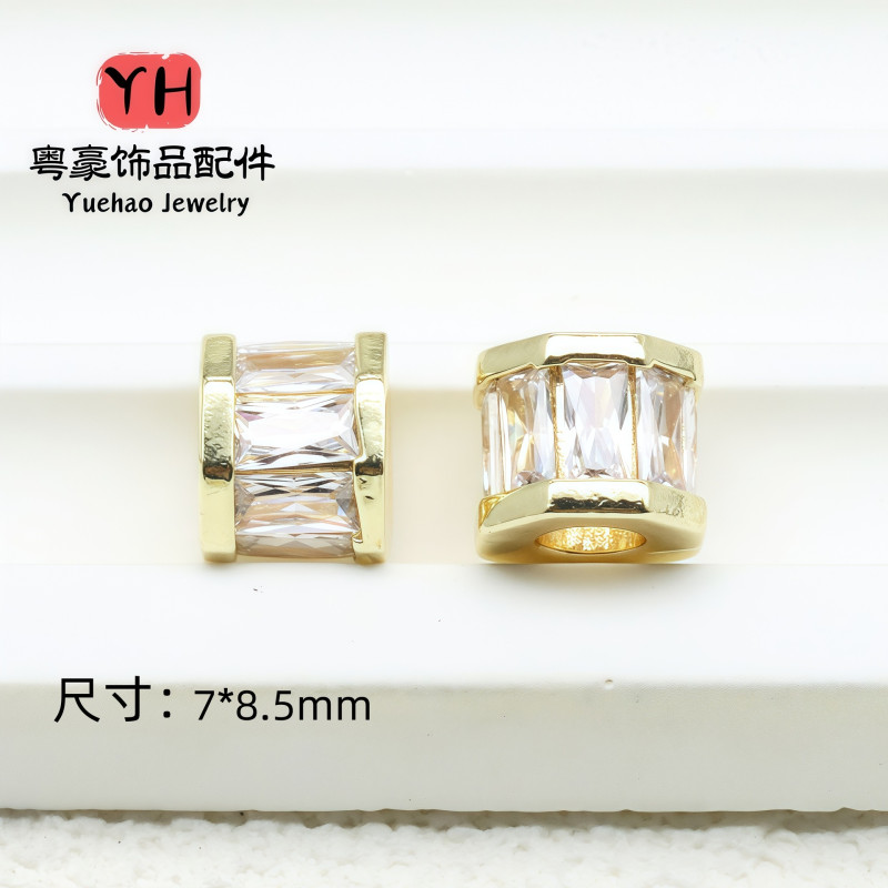14k Gold-filled Color-preserving Micro-paved Zircon Large Hole Passepartout Transfer Bead