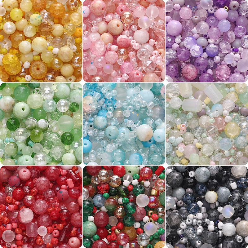 Glass Mixed 3-12mm Colorful Beads Loose Mobile Phone Chain Jewelry Diy Hand Bead Material