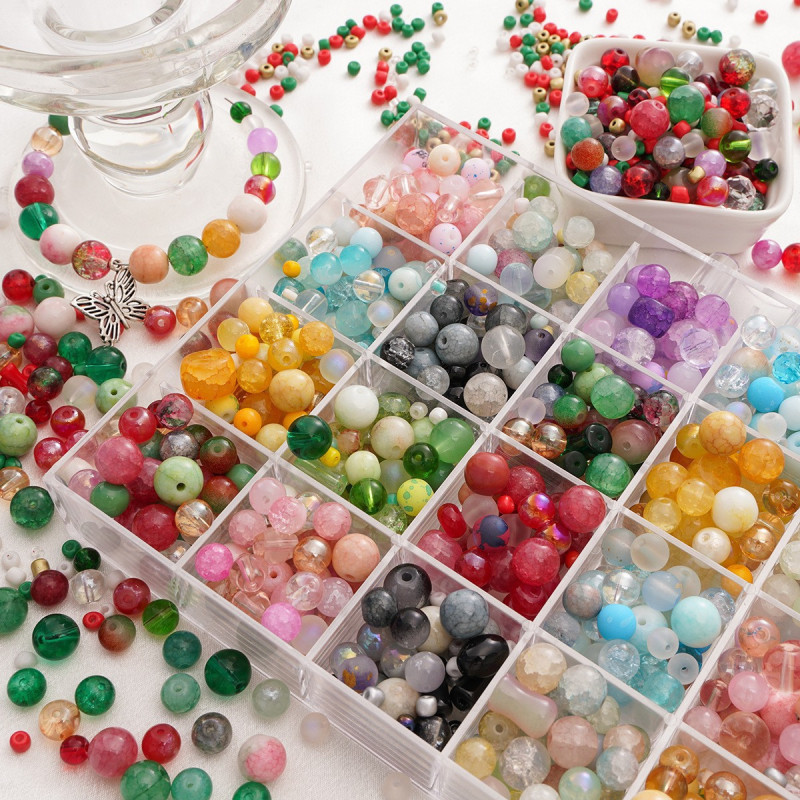 Glass Mixed 3-12mm Colorful Beads Loose Mobile Phone Chain Jewelry Diy Hand Bead Material