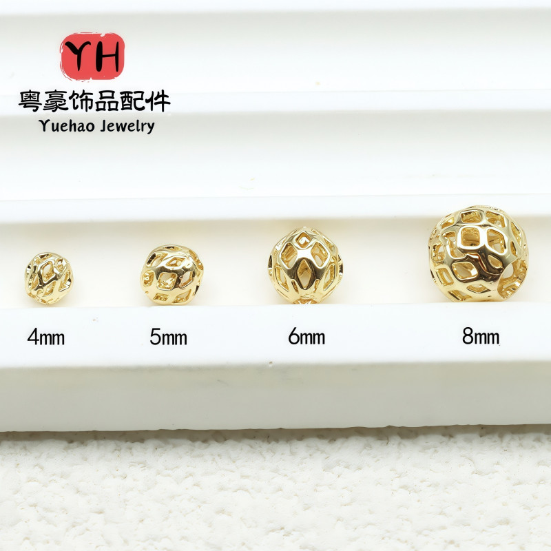 Hollow Small Gold Beads, Loose Spacer Accessories, 14k Gold-filled Color-preserving Diy
