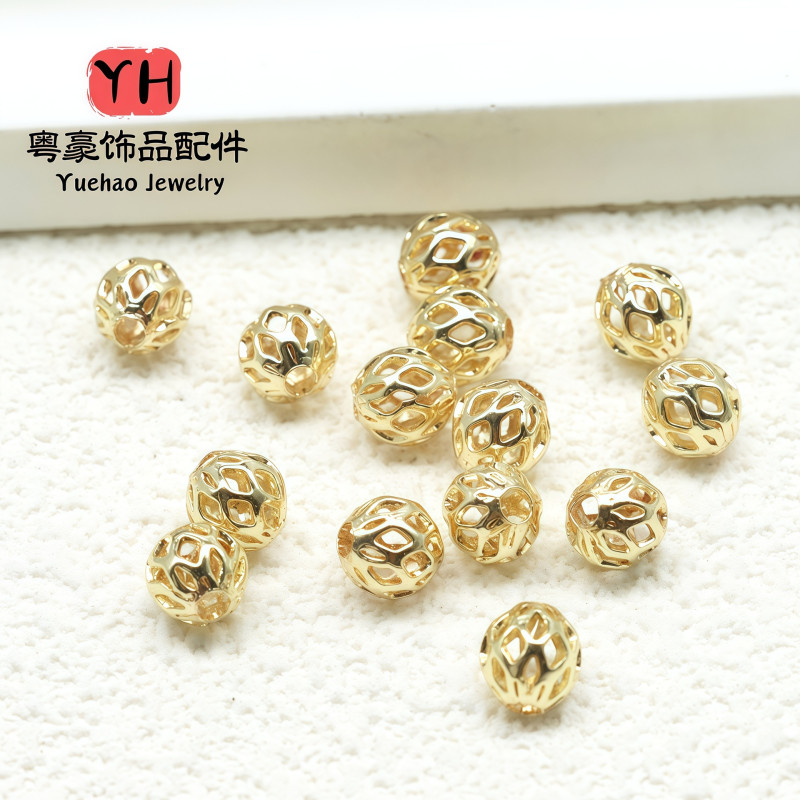 Hollow Small Gold Beads, Loose Spacer Accessories, 14k Gold-filled Color-preserving Diy