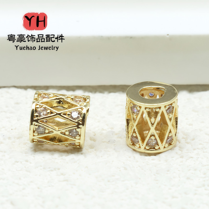 14k Gold-plated Color-preserving Zircon Hollow Transfer Bucket Beads Spacer Diy Handmade