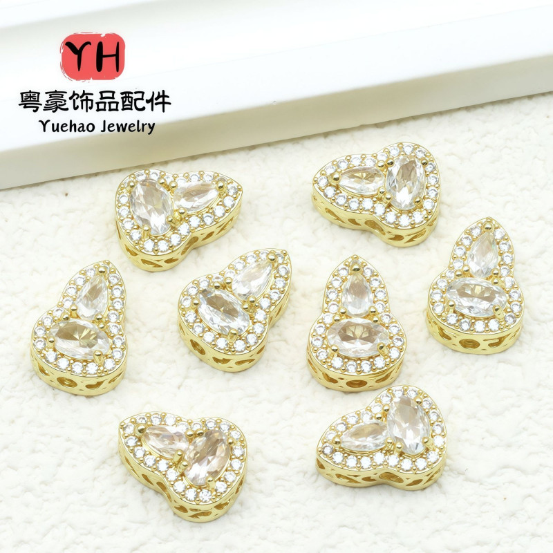 Silver Plated Zircon Spacer Crystal Bracelet Accessories Diy Necklace Gourd Bead Loose