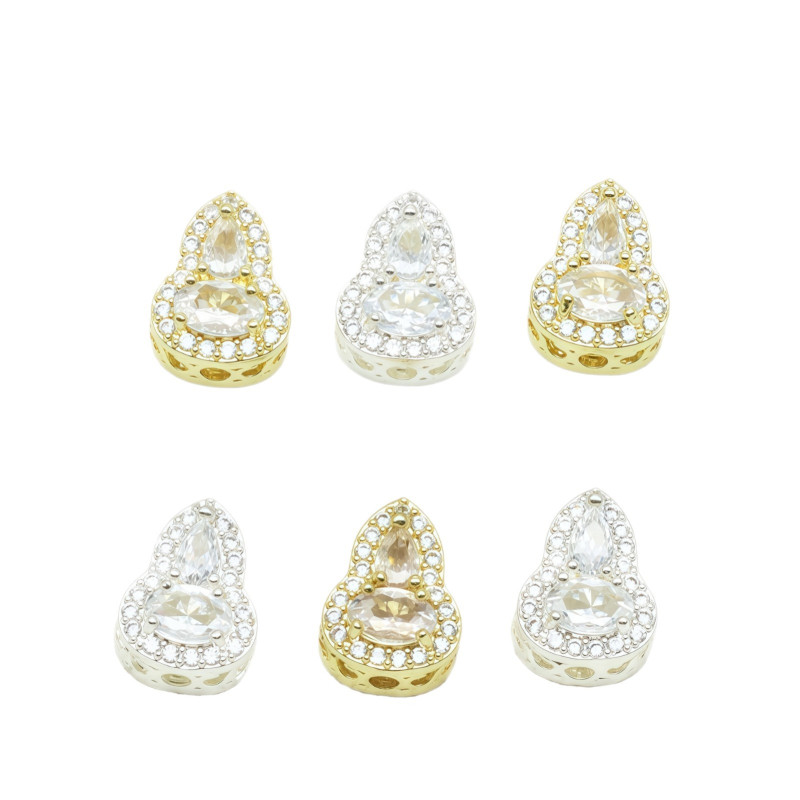 Silver Plated Zircon Spacer Crystal Bracelet Accessories Diy Necklace Gourd Bead Loose