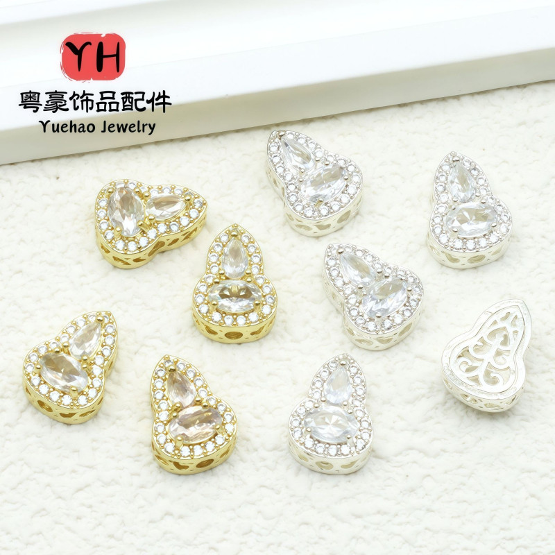 Silver Plated Zircon Spacer Crystal Bracelet Accessories Diy Necklace Gourd Bead Loose