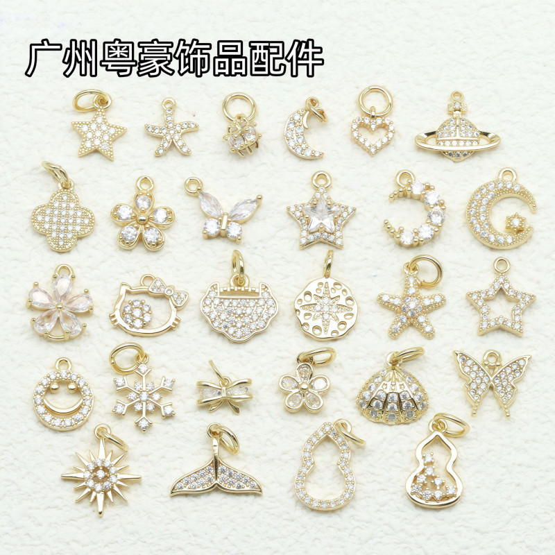 14k Gold-filled Micro-paved Zircon Accessories Star Moon Flower Butterfly Love Pendant