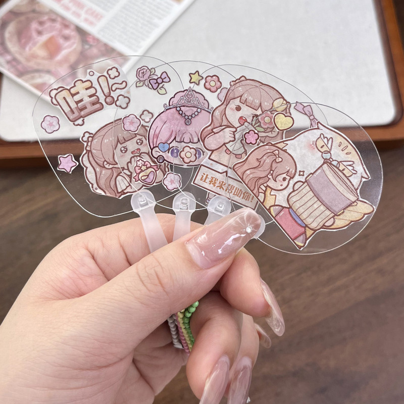 Transparent Plastic Mini Round Fan Double-sided with Protective Film Diy Sticker Fan