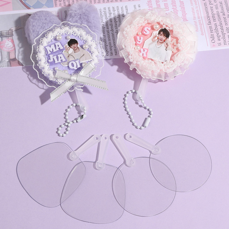 Transparent Plastic Mini Round Fan Double-sided with Protective Film Diy Sticker Fan