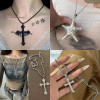 Hot Selling Punk Style Hot Retro Red Cross Pendant Necklace Girls Chain Personalized Hip