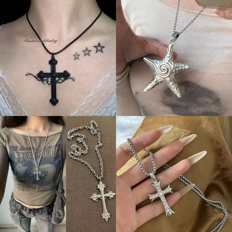 Hot Selling Punk Style Hot Retro Red Cross Pendant Necklace Girls Chain Personalized Hip