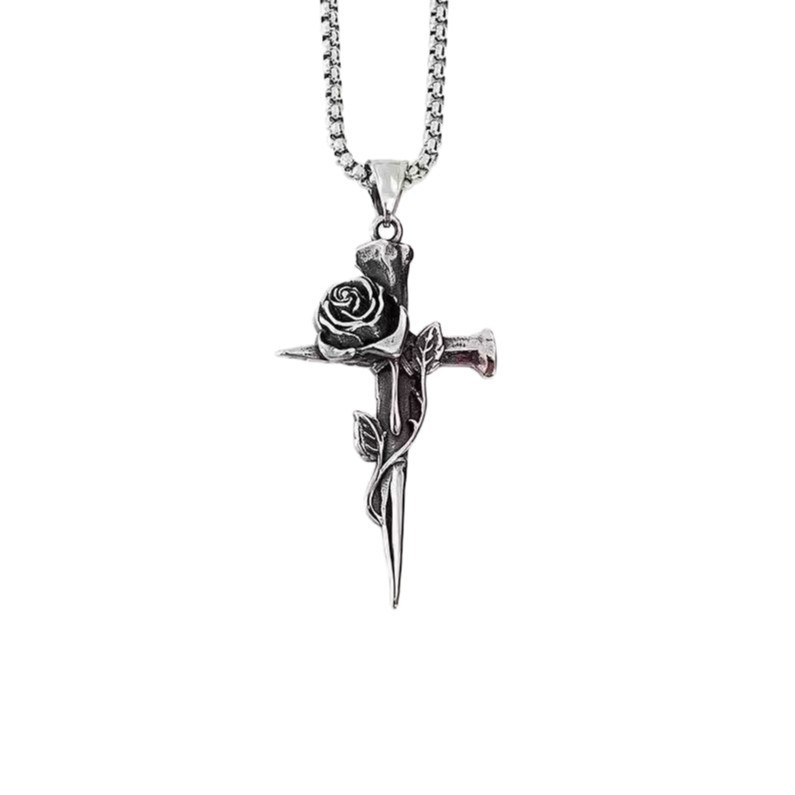 Hot Selling Punk Style Hot Retro Red Cross Pendant Necklace Girls Chain Personalized Hip