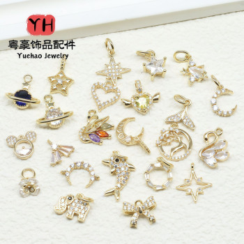 14k Gold-plated Zircon Accessories Stars and Moon Butterfly Love Small Pendant Diy