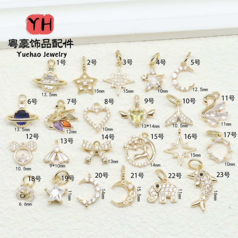 14k Gold-plated Zircon Accessories Stars and Moon Butterfly Love Small Pendant Diy