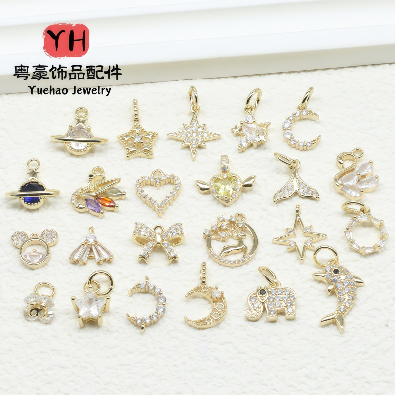 14k Gold-plated Zircon Accessories Stars and Moon Butterfly Love Small Pendant Diy
