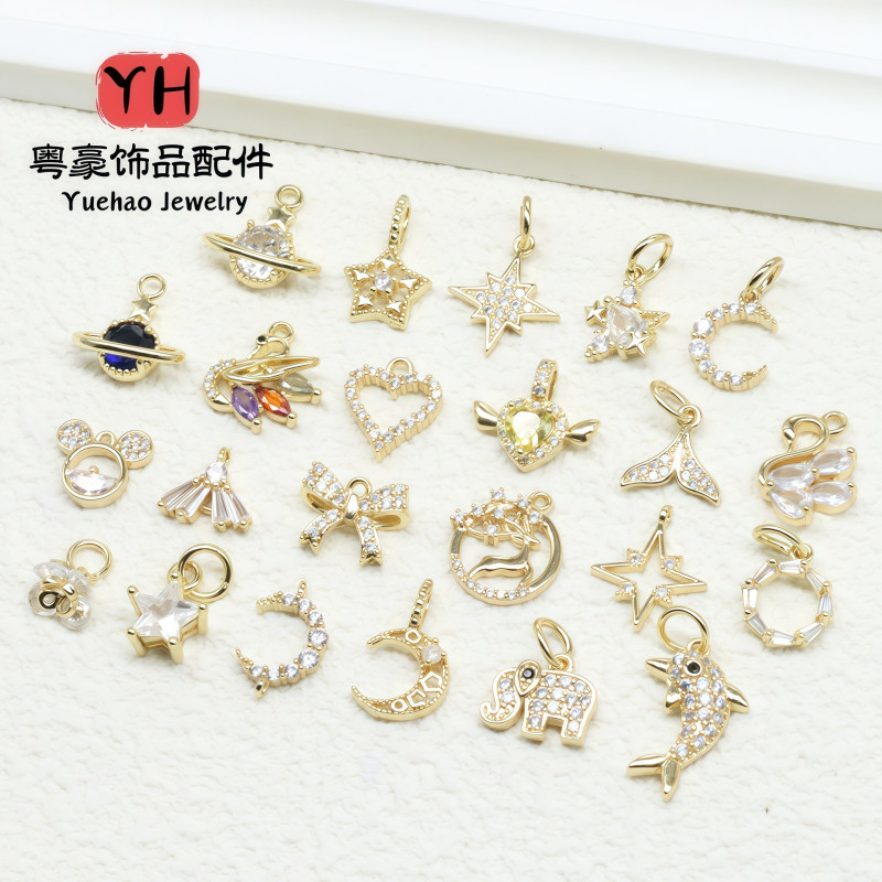 14k Gold-plated Zircon Accessories Stars and Moon Butterfly Love Small Pendant Diy
