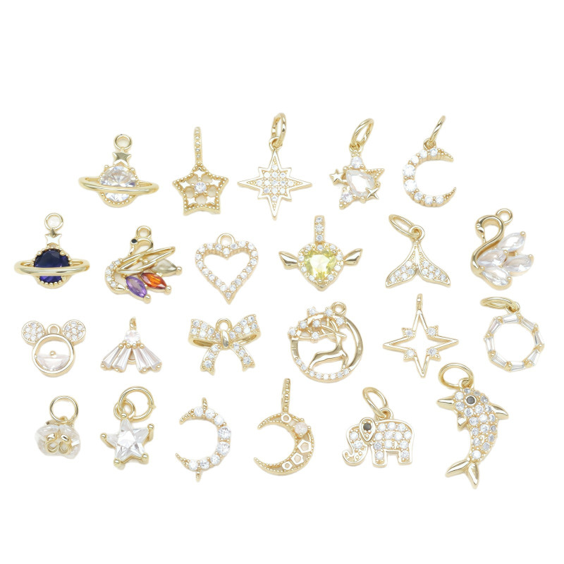 14k Gold-plated Zircon Accessories Stars and Moon Butterfly Love Small Pendant Diy